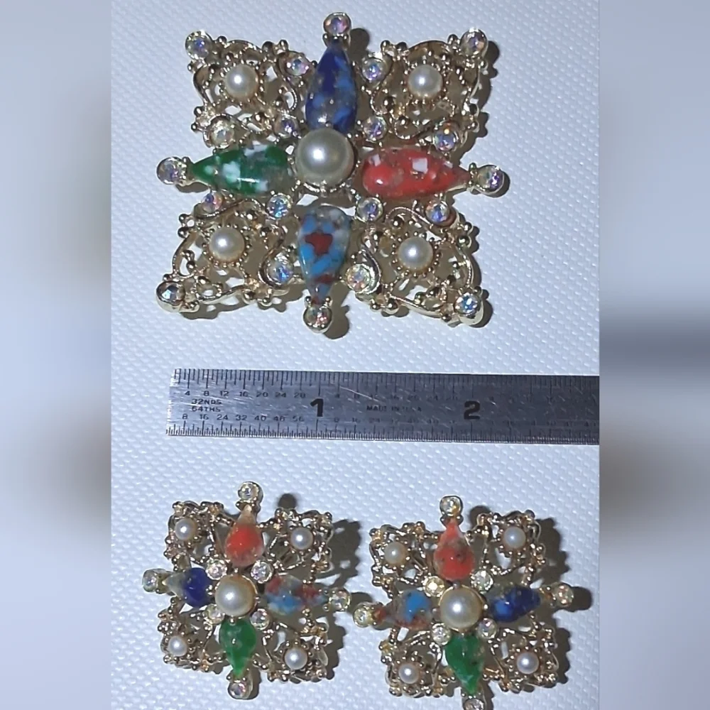 * Vintage Sarah Coventry Maltese Cross Brooch Pin & Earrings SET - Picture 2 of 7